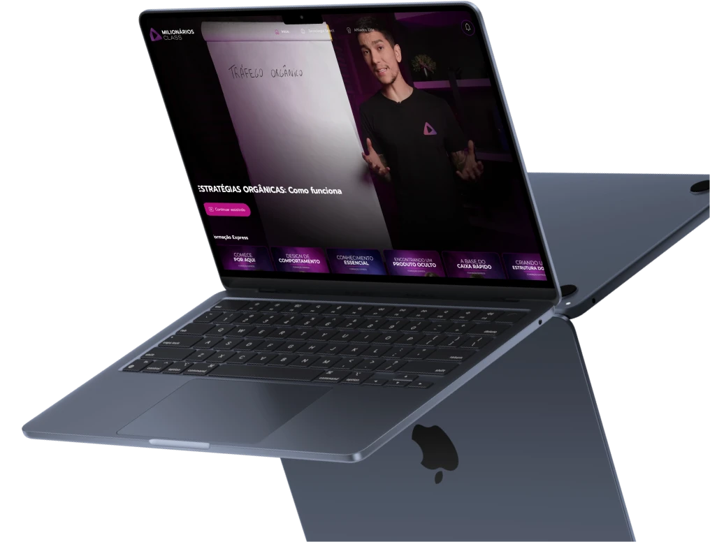 Mockup de Macbook com plataforma da Milionários Class